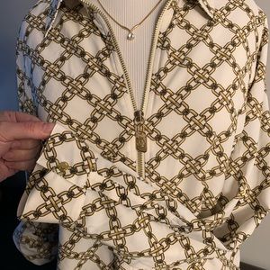 Michael Kors dog tag zip down blouse